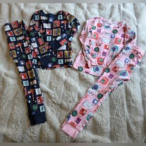 💙💗🎄 TWINS 5T Old Navy Christmas Kids Pajama Set - Pink and Navy